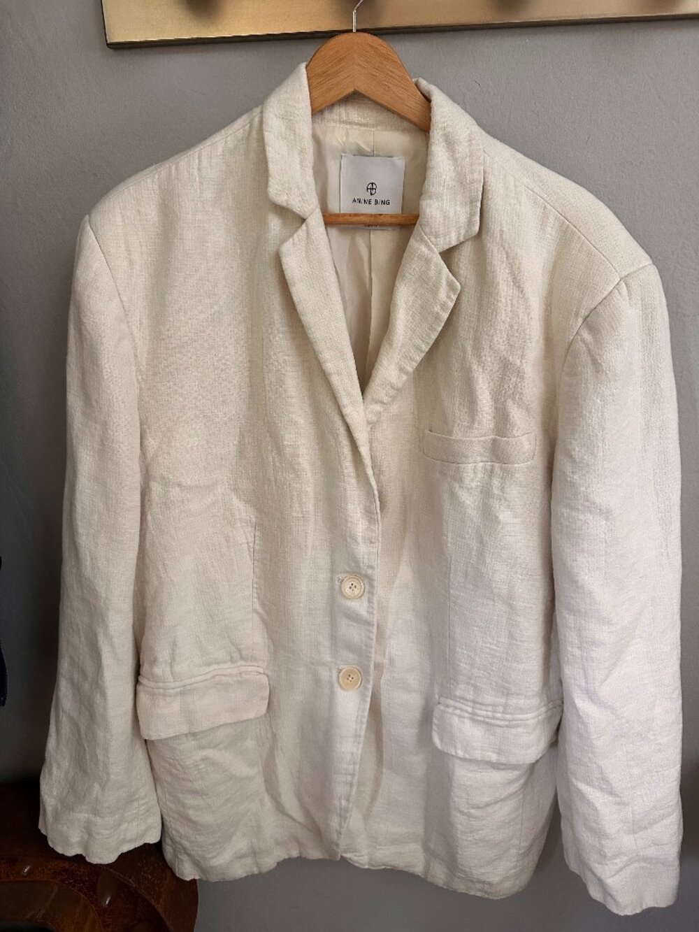 Anine Bing Ivory 100% Linen Blazer Size Large L Classic Jacket
